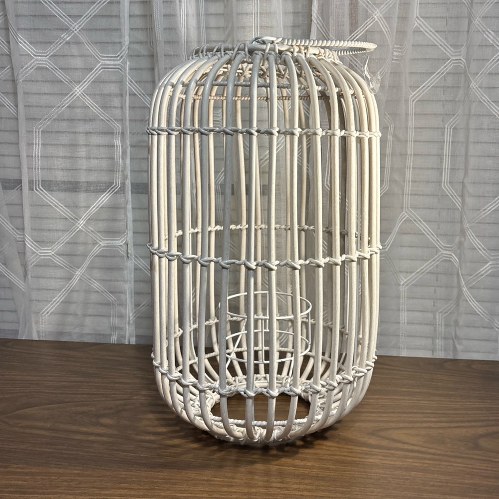 Woven Ratton Lantern Indoor/Outdoor Solar or battery oval bird cage design 16”H